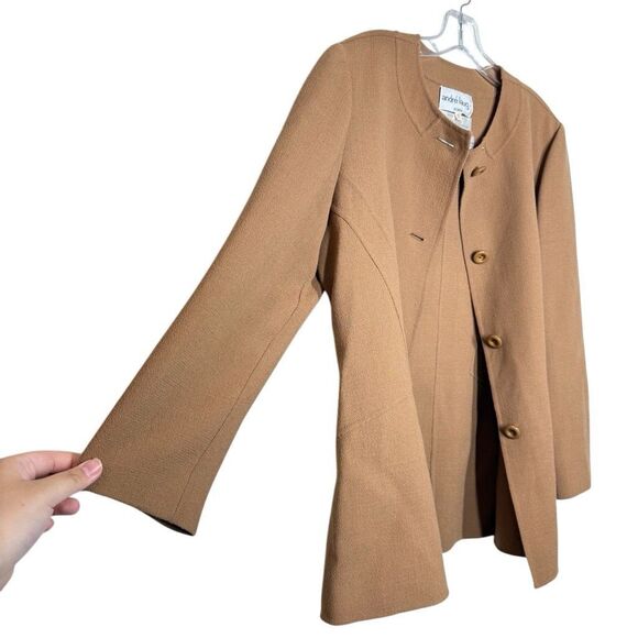 Vintage Andre Laug Brown Long Sleeve Wool Blazer Suit Size 12 Italian Couture - Picture 8 of 9